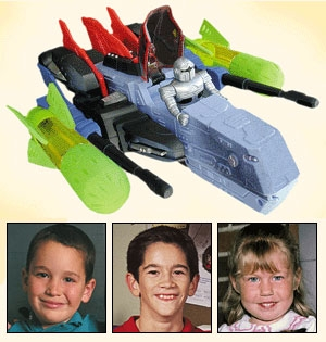 The Aqua Assault RoboFighter, an awesome toy children can no longer enjoy, thanks to stupid Weiller, Torres, and Krug (L to R).